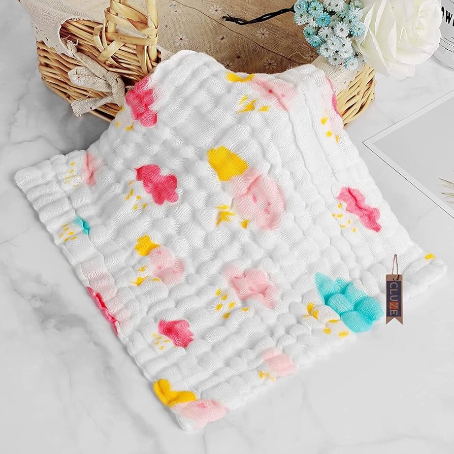 Dhruva Sales Muslin Baby Cotton Hanky | Reusable Washcloth for Infant Care | Pack of 8 | Multicolor 2