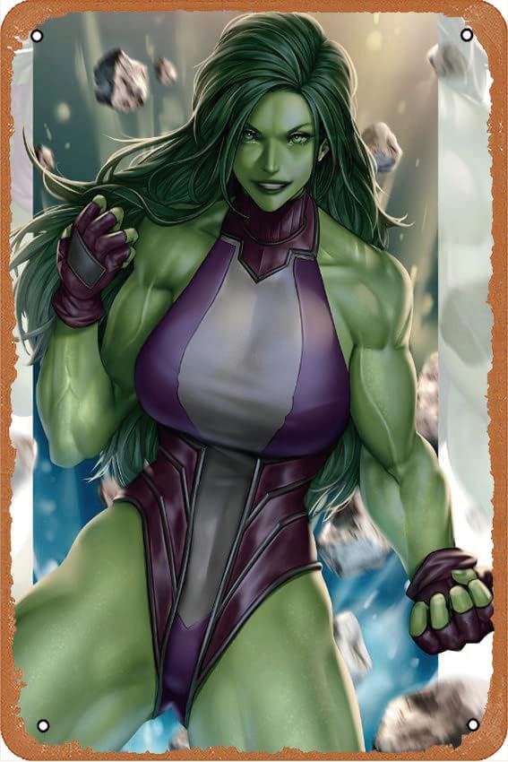 SHE-HULK - Póster de película retro de metal para pared del hogar, letrero de lata de metal, cueva, bar, club, 8 x 12 pulgadas