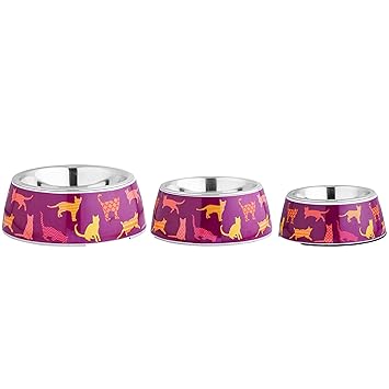 Animax Anti-Skid Stainless Steel Melamine Detachable Food Bowls for Cats - Purple (Combo Set-3) 1 Small, 1 Medium, 1 Large