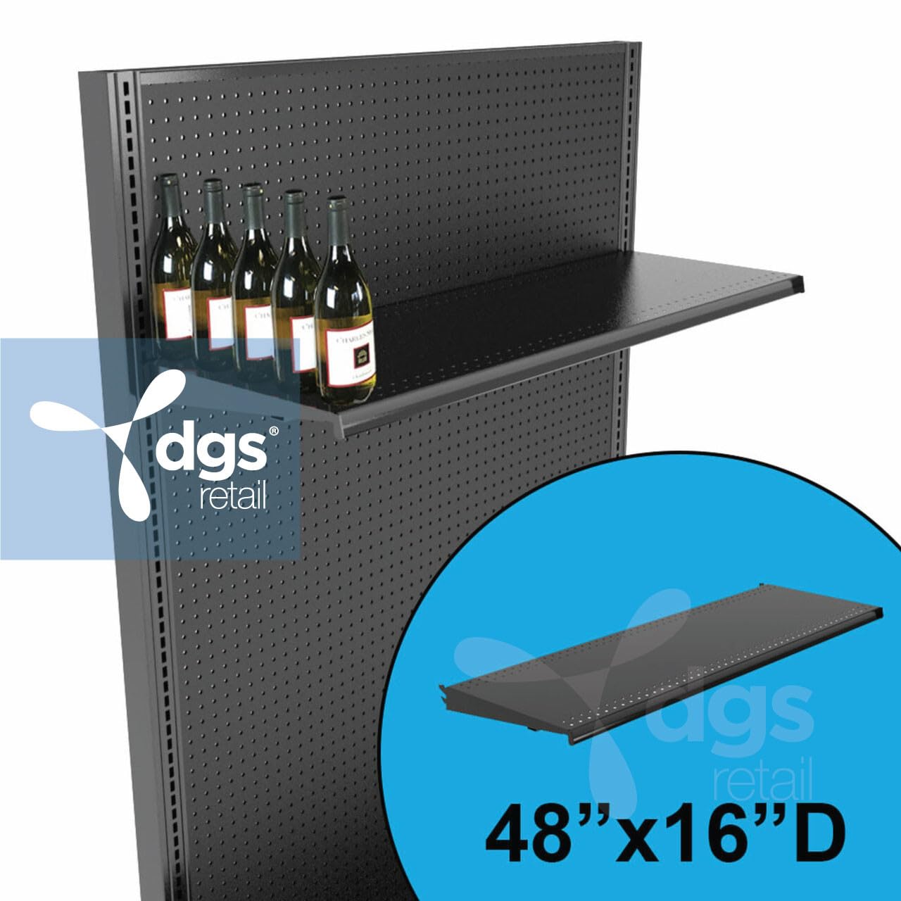 DGS Retail DGS Gondola Shelf, Black 48W 16D Gondola Shelves Gondola Shelving Systems