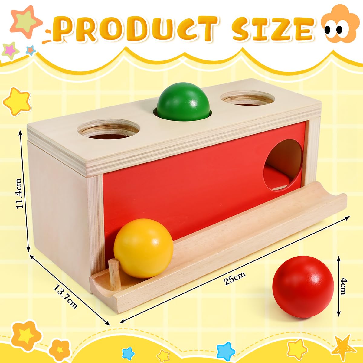 Juguete Educativo de Montessori para Bebé de 1 a 3 Años Caja de Permanencia de Montessori con Bolas Roja Amarilla y Verde Juego de Bolas de Madera para Bebé para Enseñar Lógica y Concentración