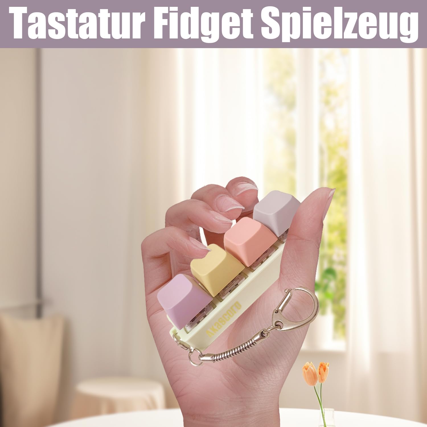 Amaxiu 6 Stks Pastel Kleuren Toetsenbord Sleutelhanger, Groene Schakelaars Keycap Sleutelhanger Fidget Toetsenbord Clicker voor Mannen Vrouwen GEEN Licht (A