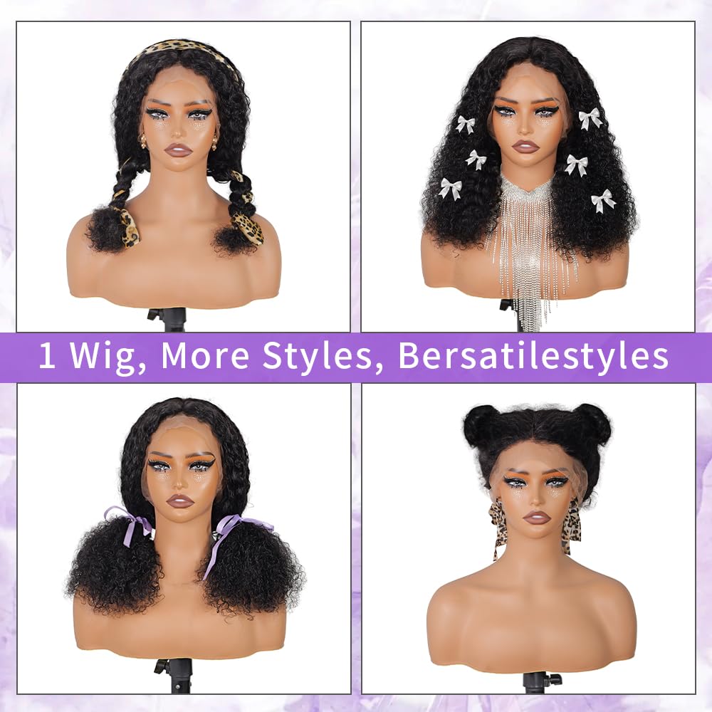 Hidden Strap 360 Glueless Lace Front Wigs Human Hair Pre Plucked Pre Bleached 250% Density Deep Wave HD Lace Frontal Wig with Drawstring Curly Human Hair Wigs for Black Women (22 Inch)