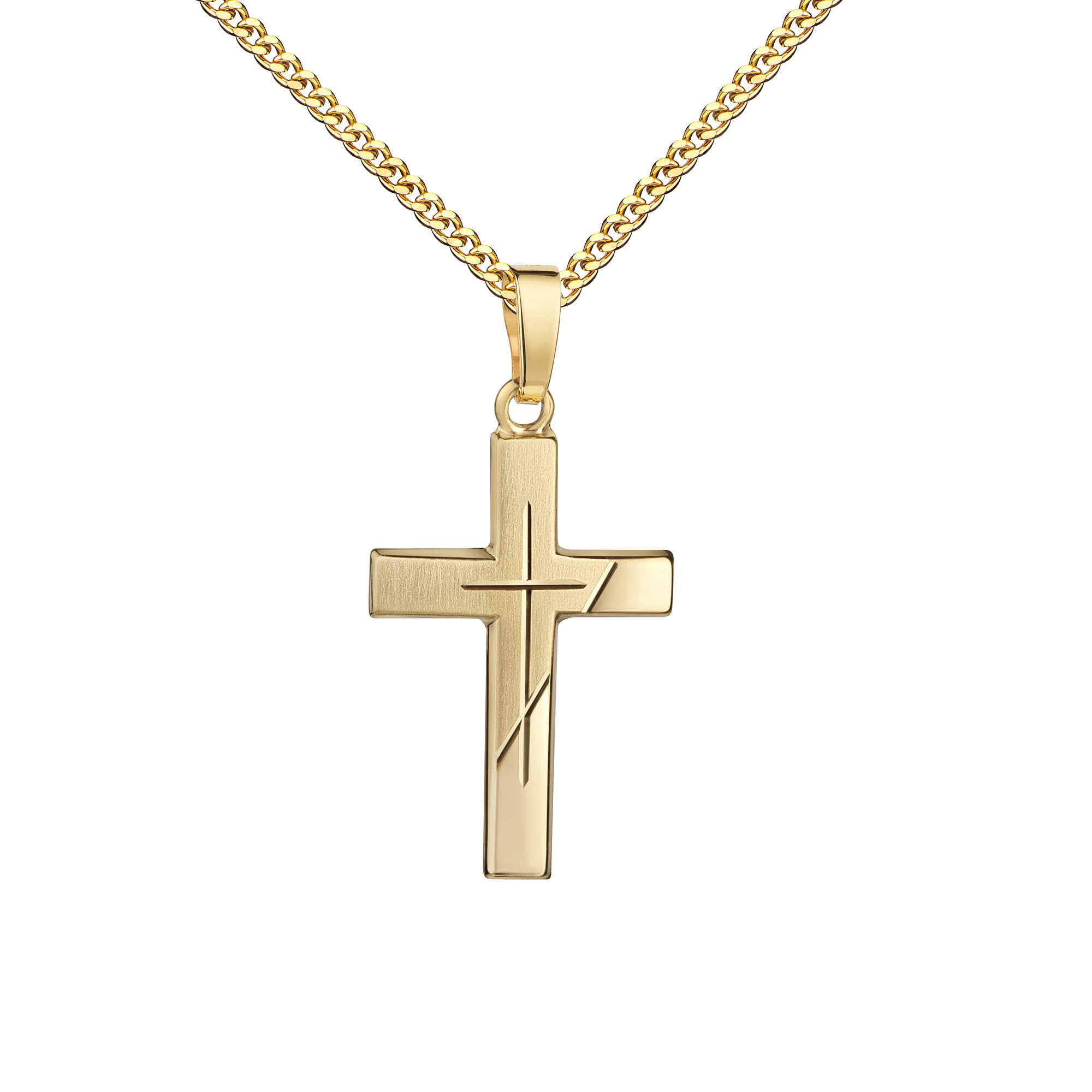Gold Kreuzanhänger 333 mit Diamantschliff Kreuz in Kreuz, teilmattiertes Goldkreuz mit Halskette oder ohne Kette wählbar + Schmuck-Etui + Echtheitszertifikat