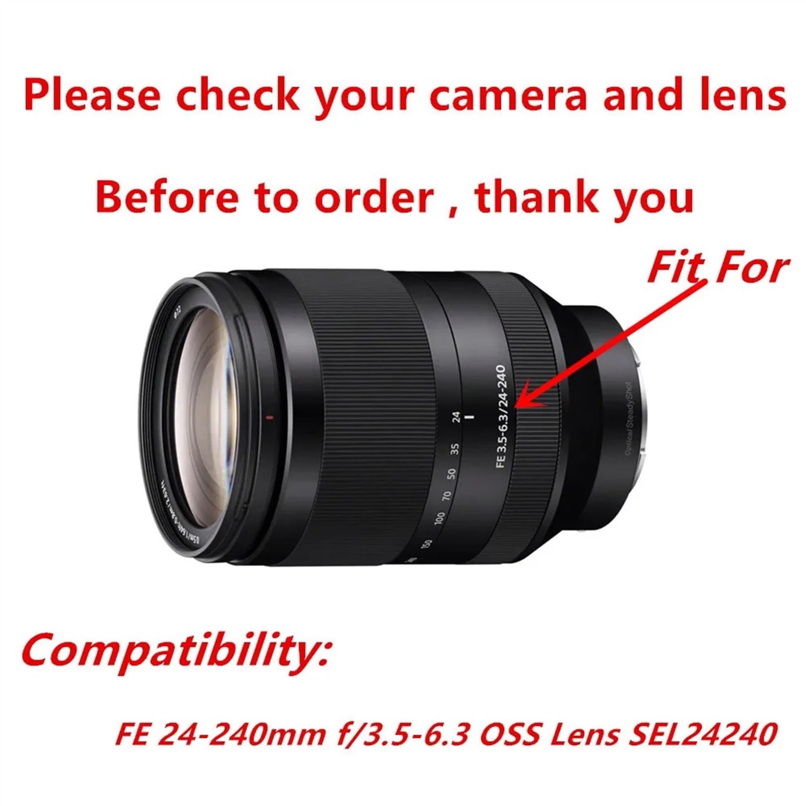 Pare-soleil inversé à baïonnette pour objectif 24-240 mm f/3.5-6.3 OSS compatible avec A7C, A1, A9, A7S, A7R V, A7 IV, III, II, ZV-E1