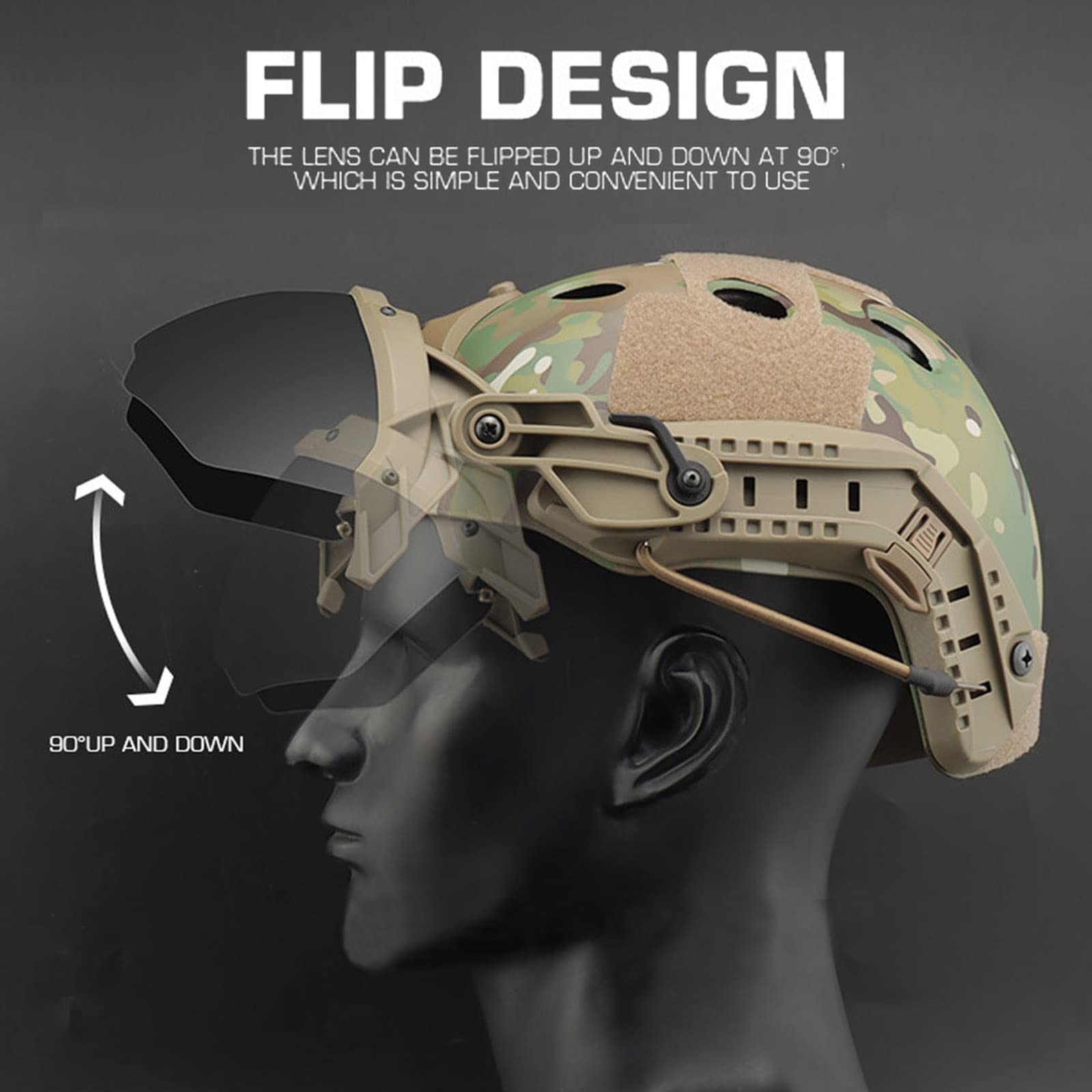 AVLUZ Gogle taktyczne z klapką, wiatroszczelne myśliwskie strzelectwo sportowe okulary ochronne, wojskowe airsoft paintball okulary Flip Up. (BK)