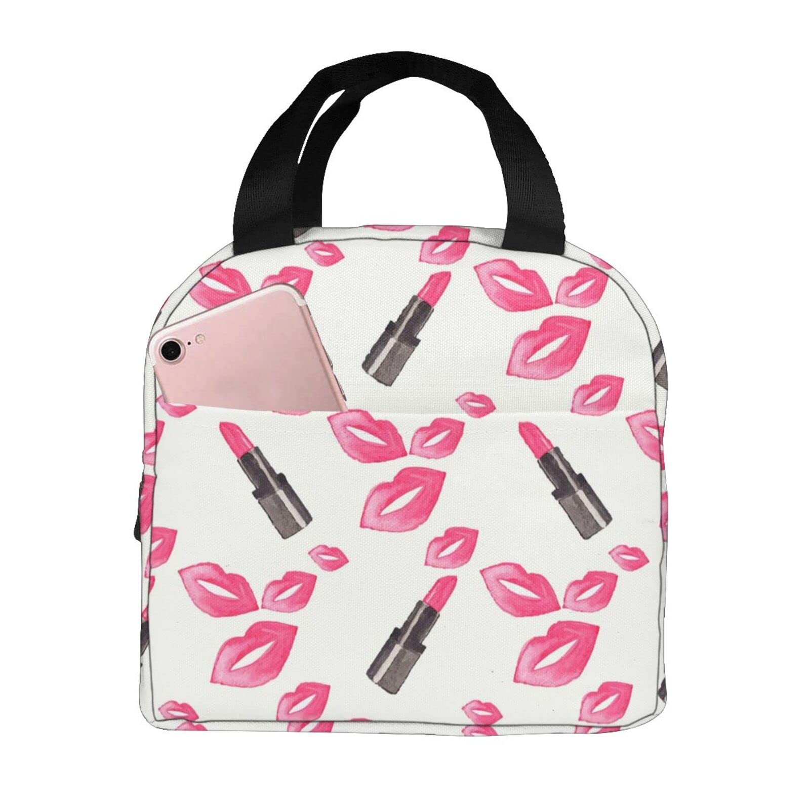 Amazon｜ランチバッグ 保冷 保温 ピンク 口紅 化粧品 口柄 背景 女性  