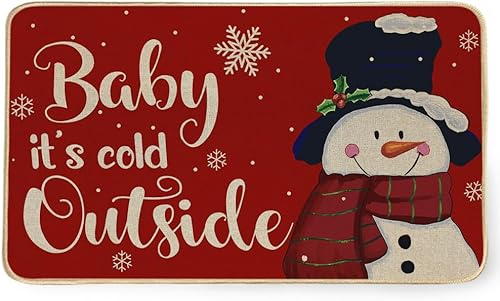 Miniatura 1 de Tapete de bienvenida de Navidad de 17 x 29 pulgadas, tapete decorativo para exteriores con diseño de muñeco de nieve de invierno, DM099