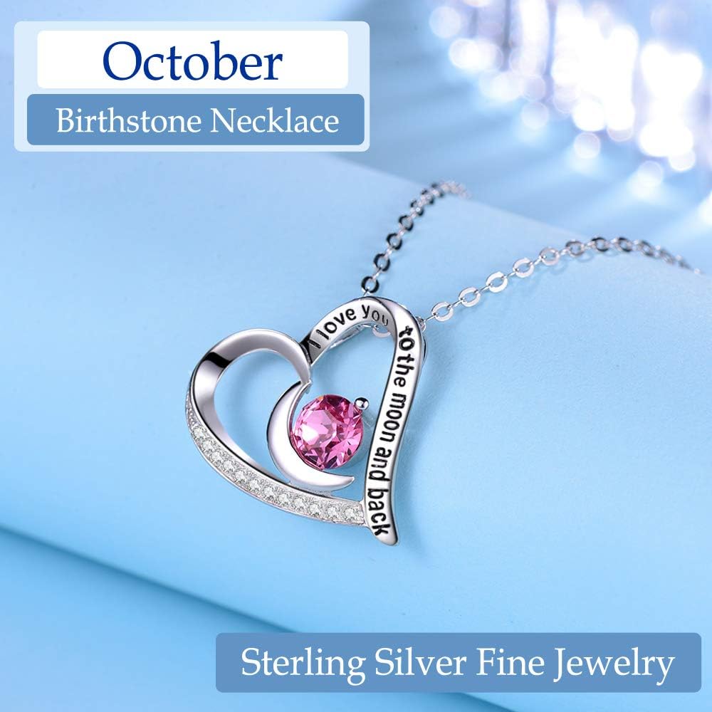 Valentines Day Birthday Gifts for Women I Love You to the Moon and Back Necklace February March Birthstones Amethyst Aquamarine and More Stones Jewelry 925 Sterling Silver - Image 3
