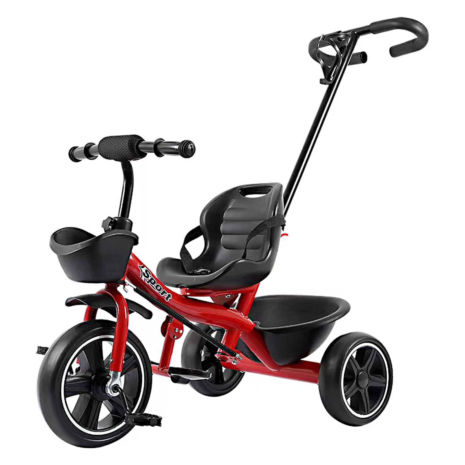 Tricycle for Kids, Dual Storage Basket & Parental Push Handle | Kids Tricycle for Baby | Cycle for Kids 2 to 5 Years Boy Girl (Red-B)