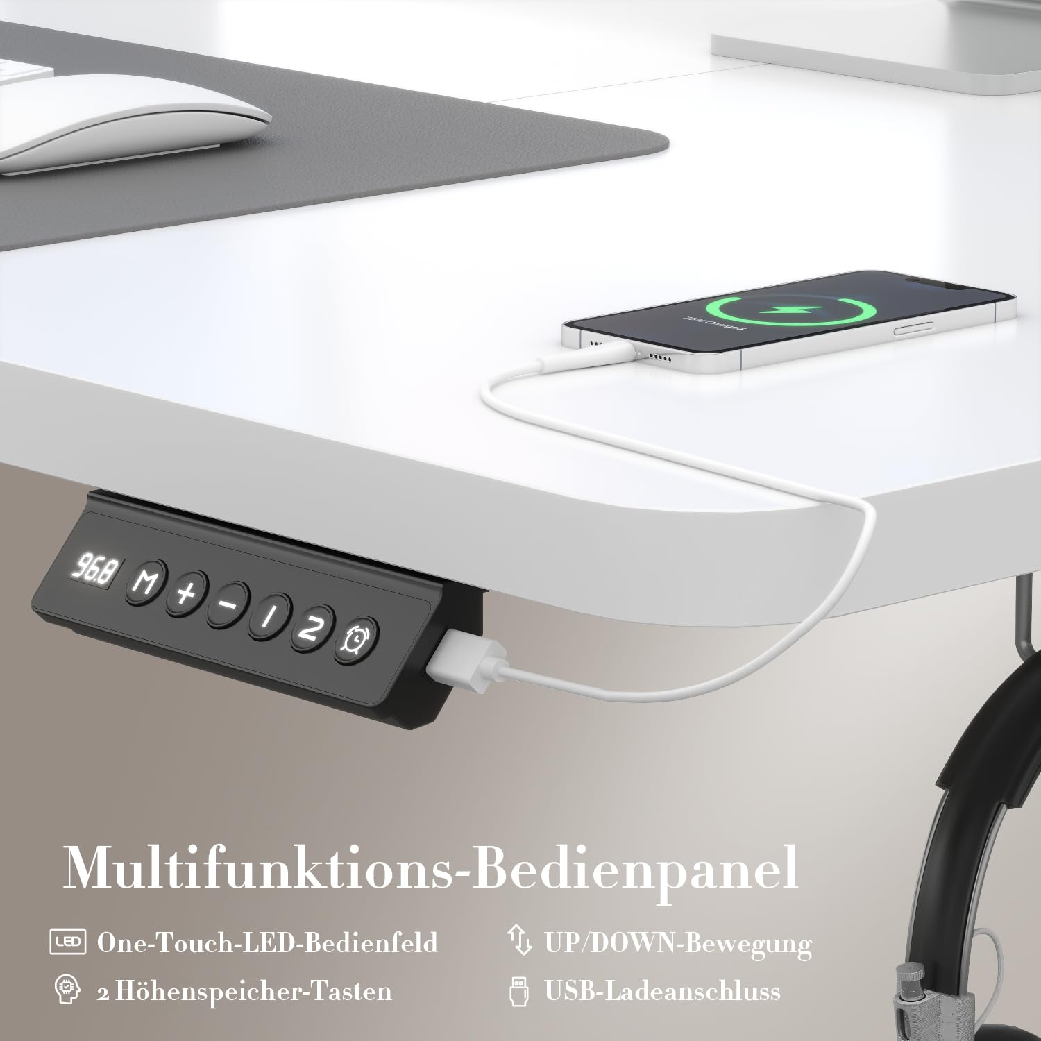 Airfish Scrivania Regolabile in Altezza 73-118 cm, 160 x 70 cm, Bianco | con Presa USB e 4 Funzione Memoria, Avviso Di Pausa Per Sedentarietà, Peso di Carico 70KG