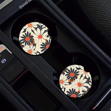 Cup Holder Coasters (2 Pack), Cork Base, Universal, Funny Aesthetic Car & Home Accessories, Table Coasters (Flower Orange)