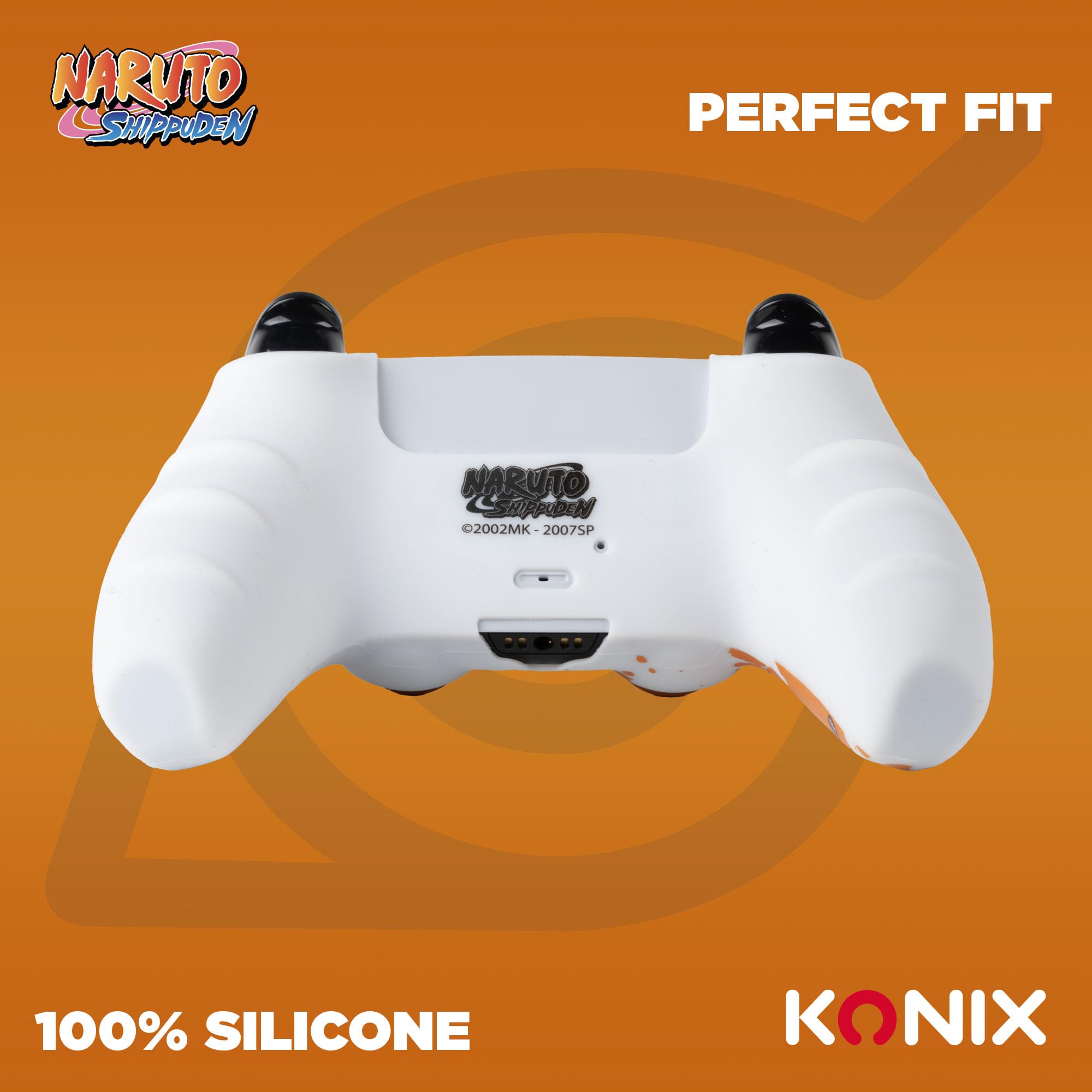 Konix Naruto Shippuden Caracasa Protectora para Mando DualSense de PS5 - Silicona - Apoyos para Pulgares - Diseño Konoha, Naruto - Blanco