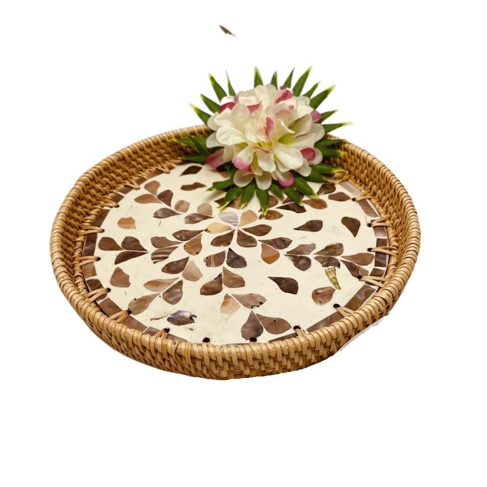 Basket Storage Box Kitchen 4pcs New Nordic Style Rattan Woven,Color Shell Splicing Handmade Fruit Tray