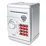 Yoego Kids Money Bank, Electronic Piggy Banks, Great Gift Toy for Kids Children, Auto Scroll Paper Money Saving Box Password Coin Bank,Perfect Toy Gifts for Boys Girls (Silver)