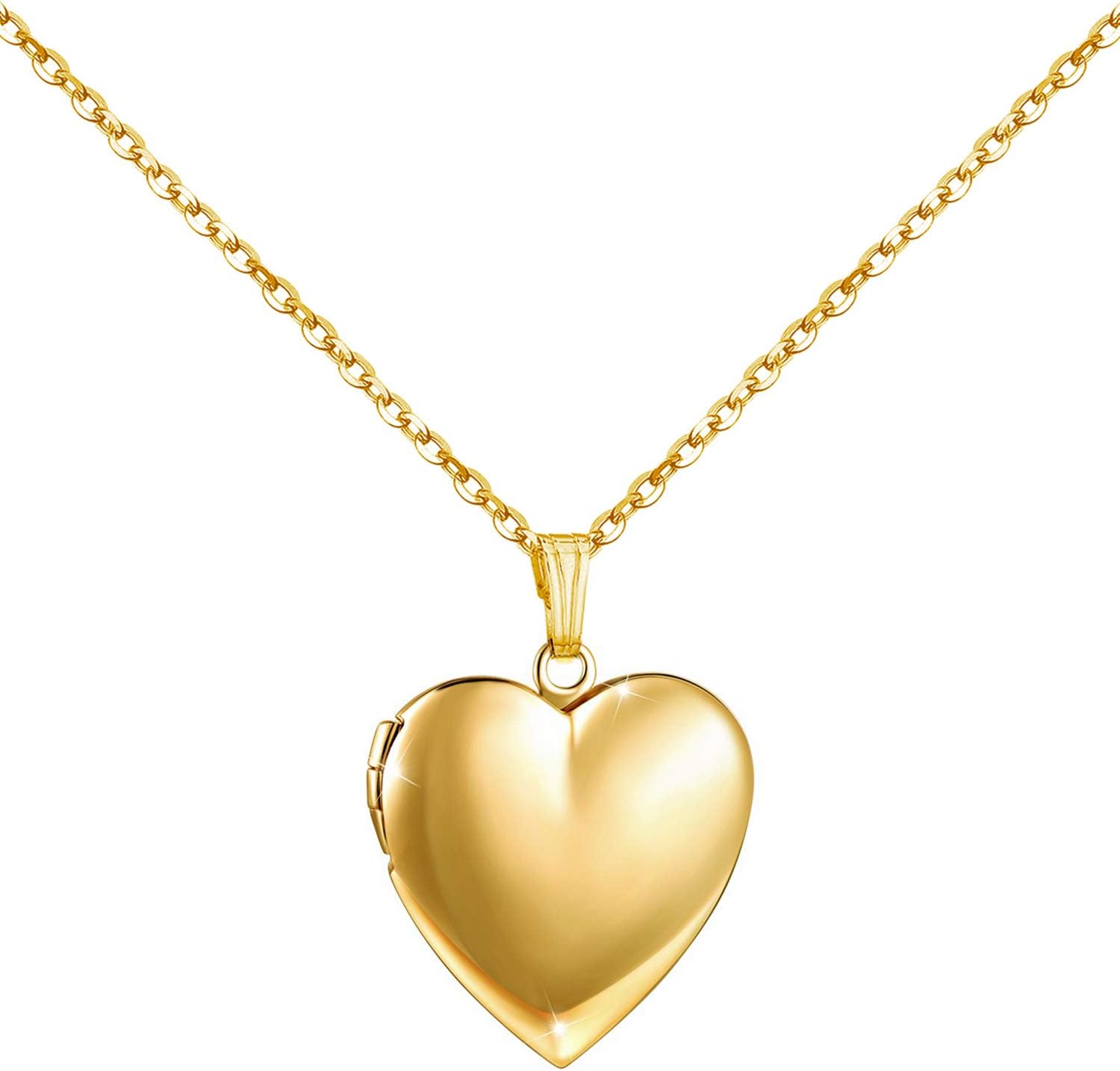 YOUFENG Love Heart Locket Necklace Holds Photo Glossy Locket Necklace Birthday Gift for Boys Silver