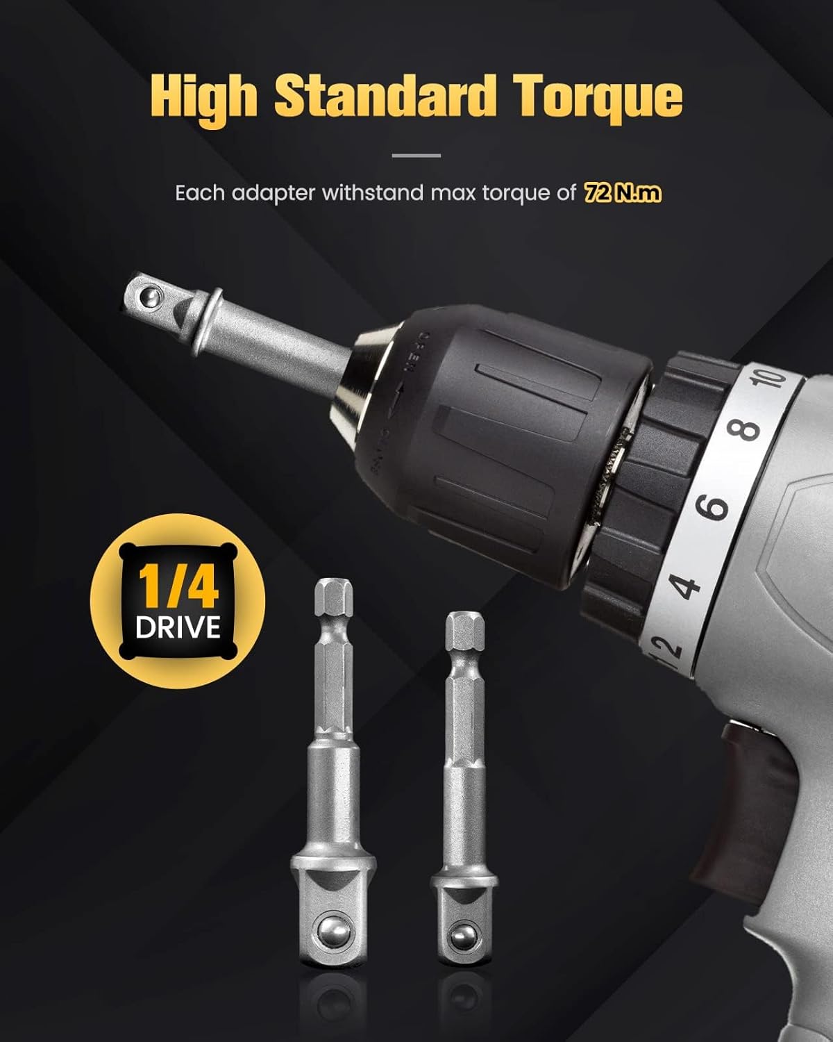 BOEN Impact Grade Socket Adapter Set, 3-PCS Drill Bit Adapter with Bit Holder, Sizes 1/4", 3/8", 1/2", 1/4-Inch SAE Hex Shank, Cr-V, for Cordless Drill & Screwdriver, Power Drill & Driver