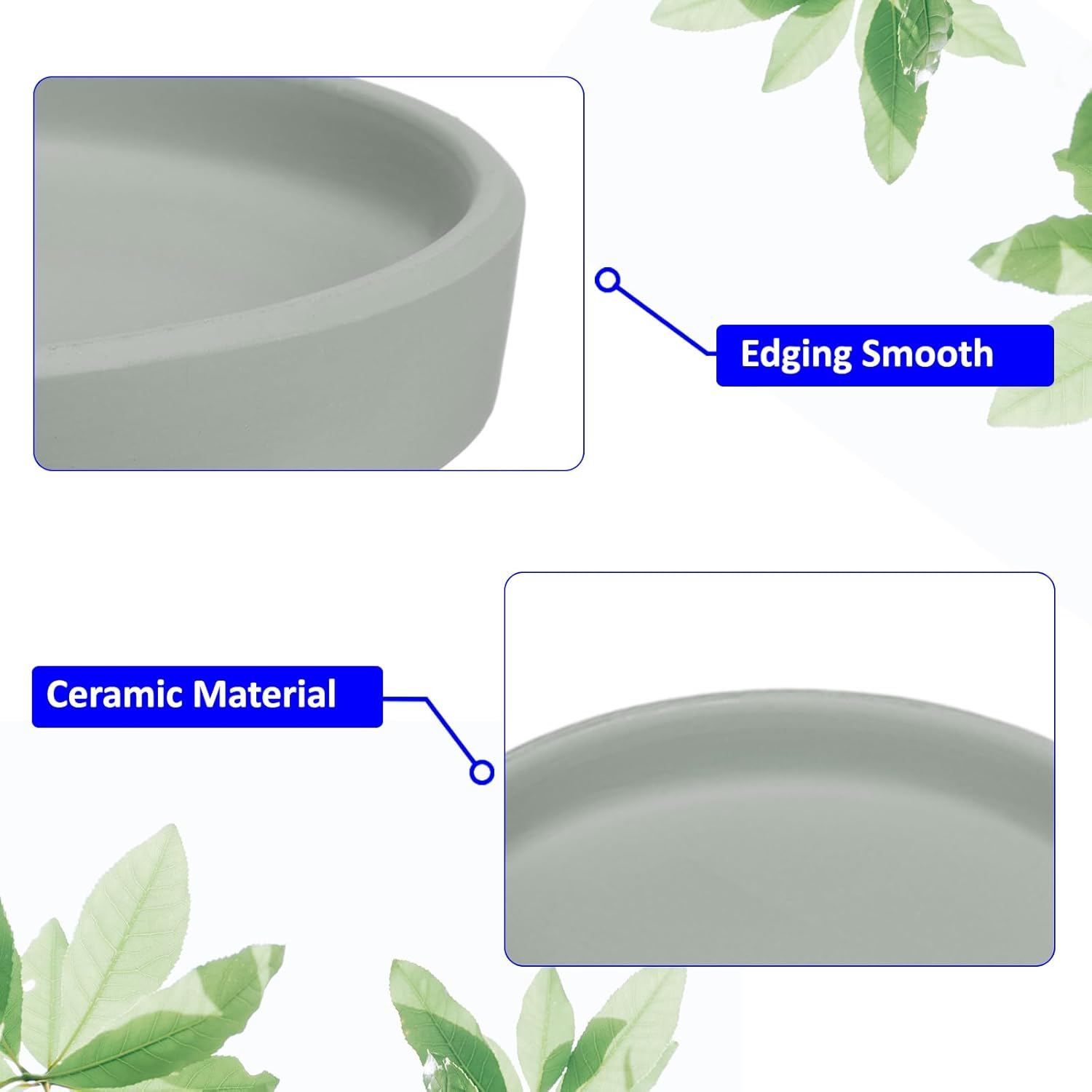 M METERXITY 3 Pack Planter Saucers - Ceramic Plant Tray Flower Pot Drip Trays Round Apply to Outdoor/Garden (4/5/6inch, Grey Blue)