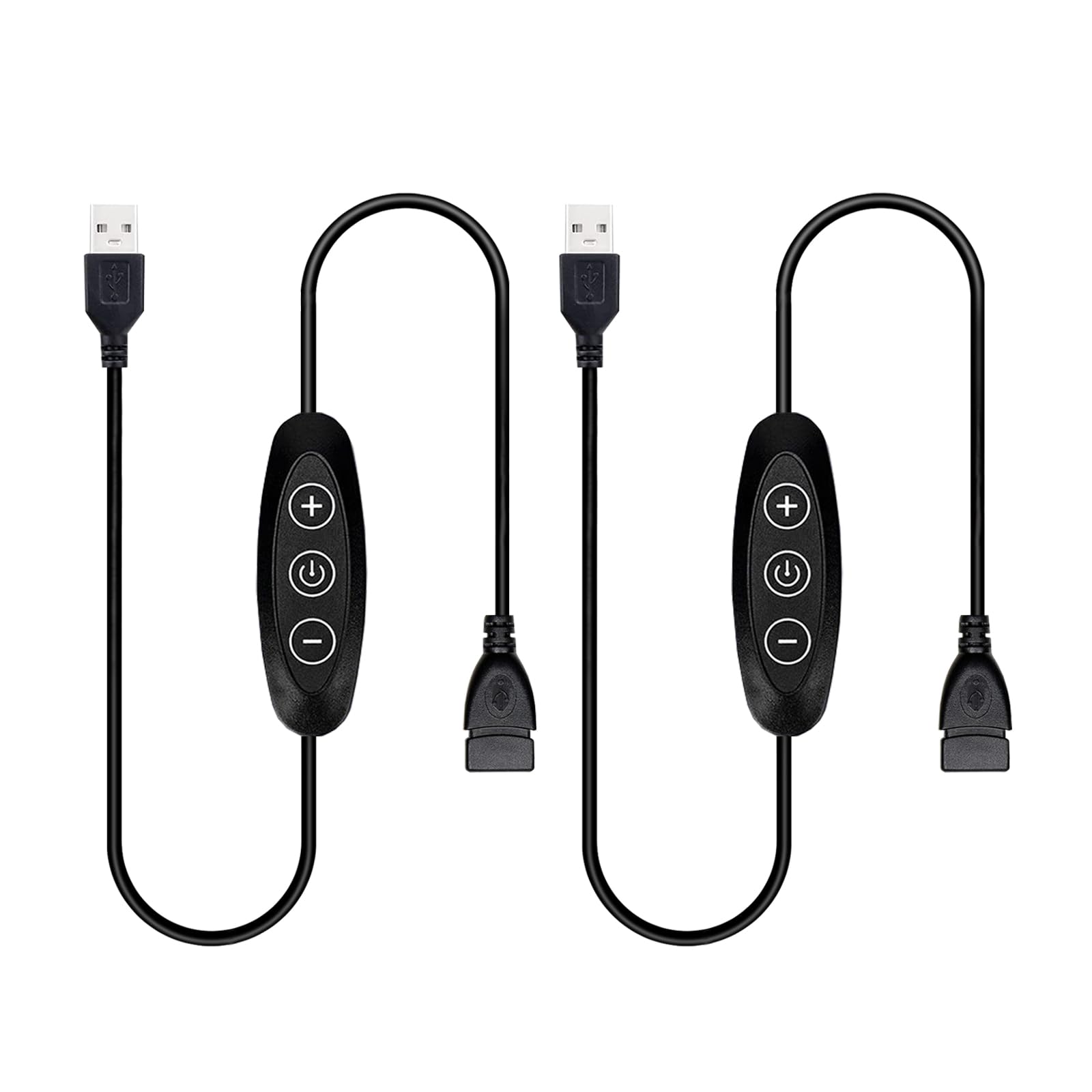 5V USB LED Dimmer Switch, 10-Speed Dimming, Female to Male, 2 Pack USB A Powered Dimmer for 5V Single Color LED Lights (Black)