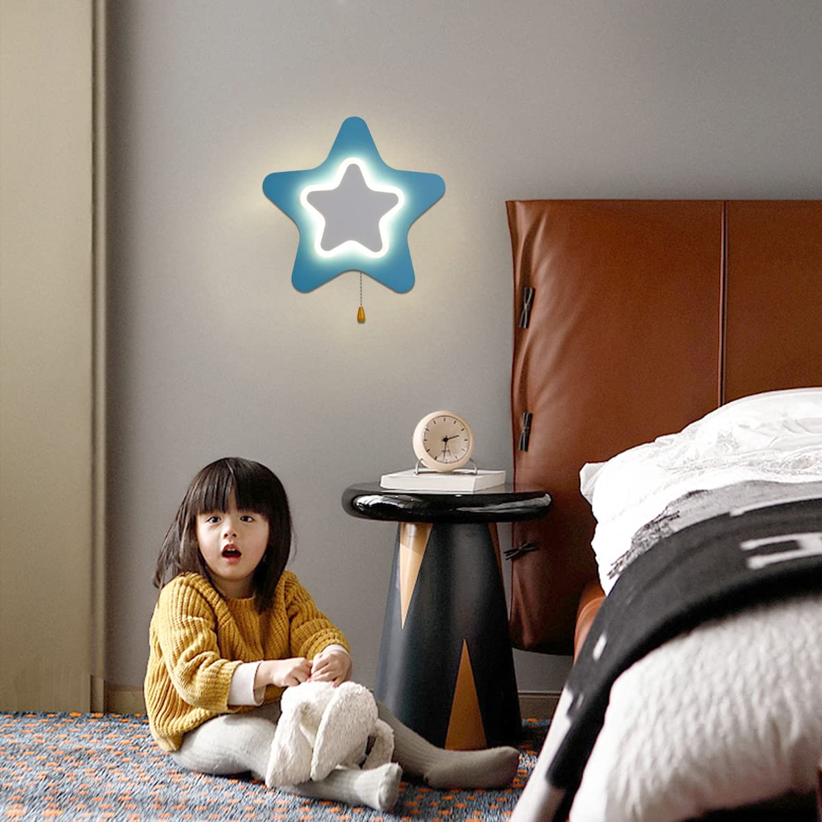 Nowoczesna lampa ścienna dla dzieci Gwiazda z przełącznikiem LED Star Wall Light Pink Kids Room Wall Lampka nocna z 3 kolorami Lampka nocna dla chłopca Dziewczyna Sypialnia Salon Dekoracyjna, niebiesk