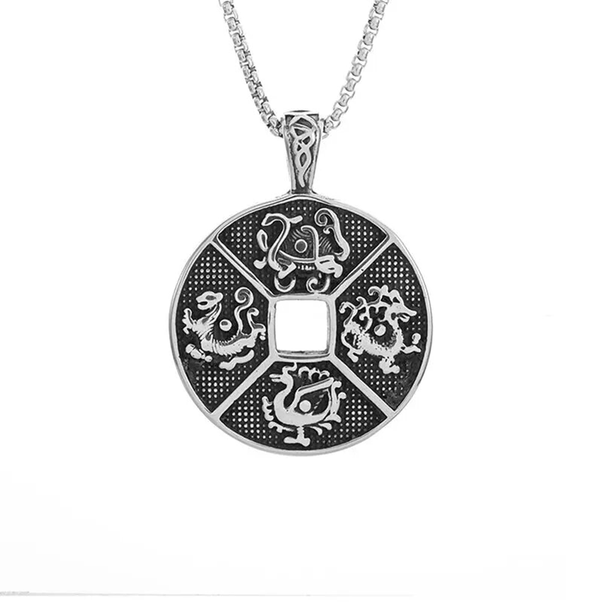 Fashion Frill Silver Chain For Men Retro Four Divine Beasts Anti Turnish Stainless Steel Pendant Necklace For Men Boys Love Gifts 6 Months Warranty (B0CQ57VG5G) Amazon Price History, Amazon Price Tracker