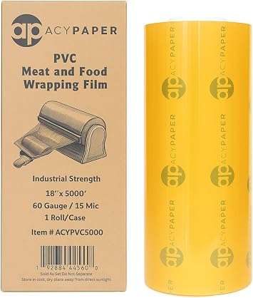 PVC Meat & Food Wrap Film, 18" x 5000 Ft, 60 Gauge, for Wrapping Machines ACYPAPER