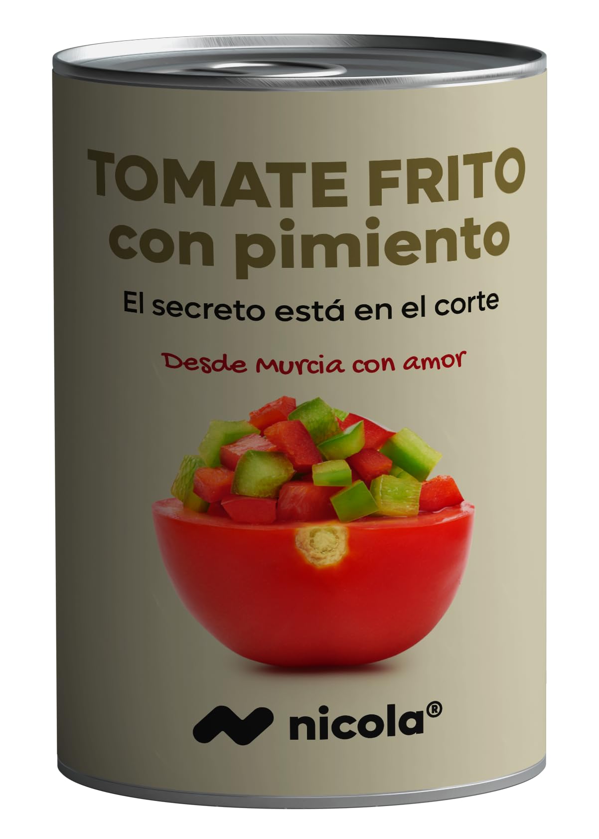 Nicola Tomate Frito con Pimiento, 500g, Sin Conservantes, Sin Gluten, Apto para Veganos, Pack de 12 Unidades