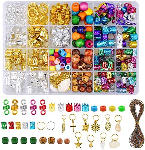 HQDeal Hair Dreadlocks Accessories, Aluminum Hair Coil Dreadlocks Metal Hair Cuffs Hair Rings Wooden Beads Pony Beads with Hair Strings for Hair Decorations, Hair Accessories for Braids for Women