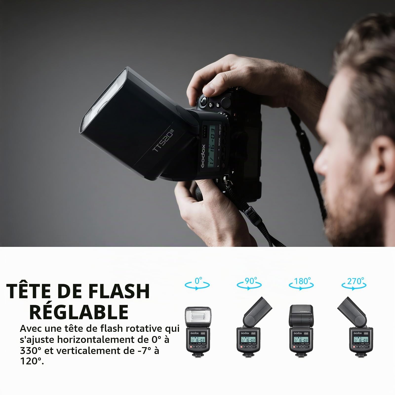 Godox TT520III Flash GN33 pour Appareil Photo, avec émetteur sans Fil RT-16 | Modes S1/S2, 8 Niveaux de Puissance, Design Sabot à Contact Unique, pour Canon Nikon Sony Fuji Olympus Panasonic