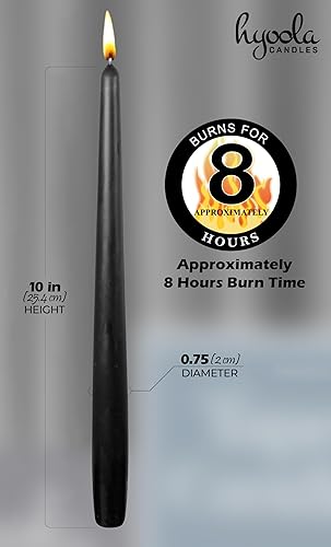 Miniatura 4 de Hyoola Paquete de 12 velas altas cónicas  Vela negra sin goteo de 10 pulgadas sin perfume  Cera de parafina con mechas de algodón  8 horas de tiempo