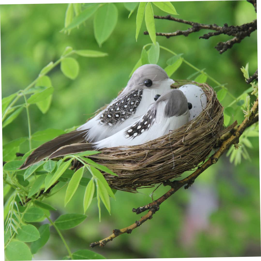 Pájaros realistas con plumas artificiales con huevo de nido para el hogar, jardín, ornamento de jardín, manualidades al aire libre, pájaro realista para ventana, jardín, balcón, patio, césped, patio