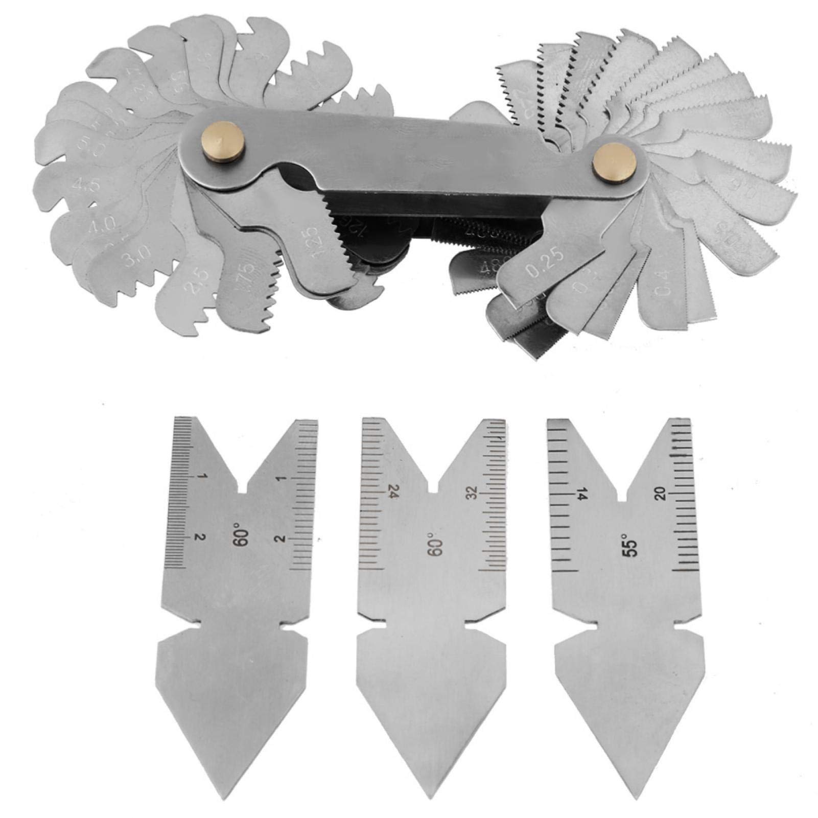ZeroneGrip Thread Pitch Gauge, 1pc Screw Thread Pitch Gauge of 52 Leaves + 2pcs 60°+1pc 55° Center Gauges Tool Set for Industrial Measurement