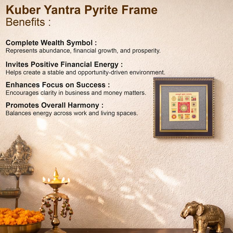 Image of Kuber Yantra Wall Frame for Wealth Attraction & Financial Growth, Gold Finish Vastu Decor for Home & Office