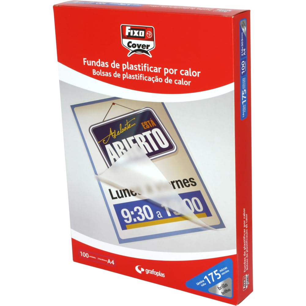 Fixo 1022000 Lot de 100 pochettes de plastification format A4 Effet brillant 216 x 303 mm 175 microns