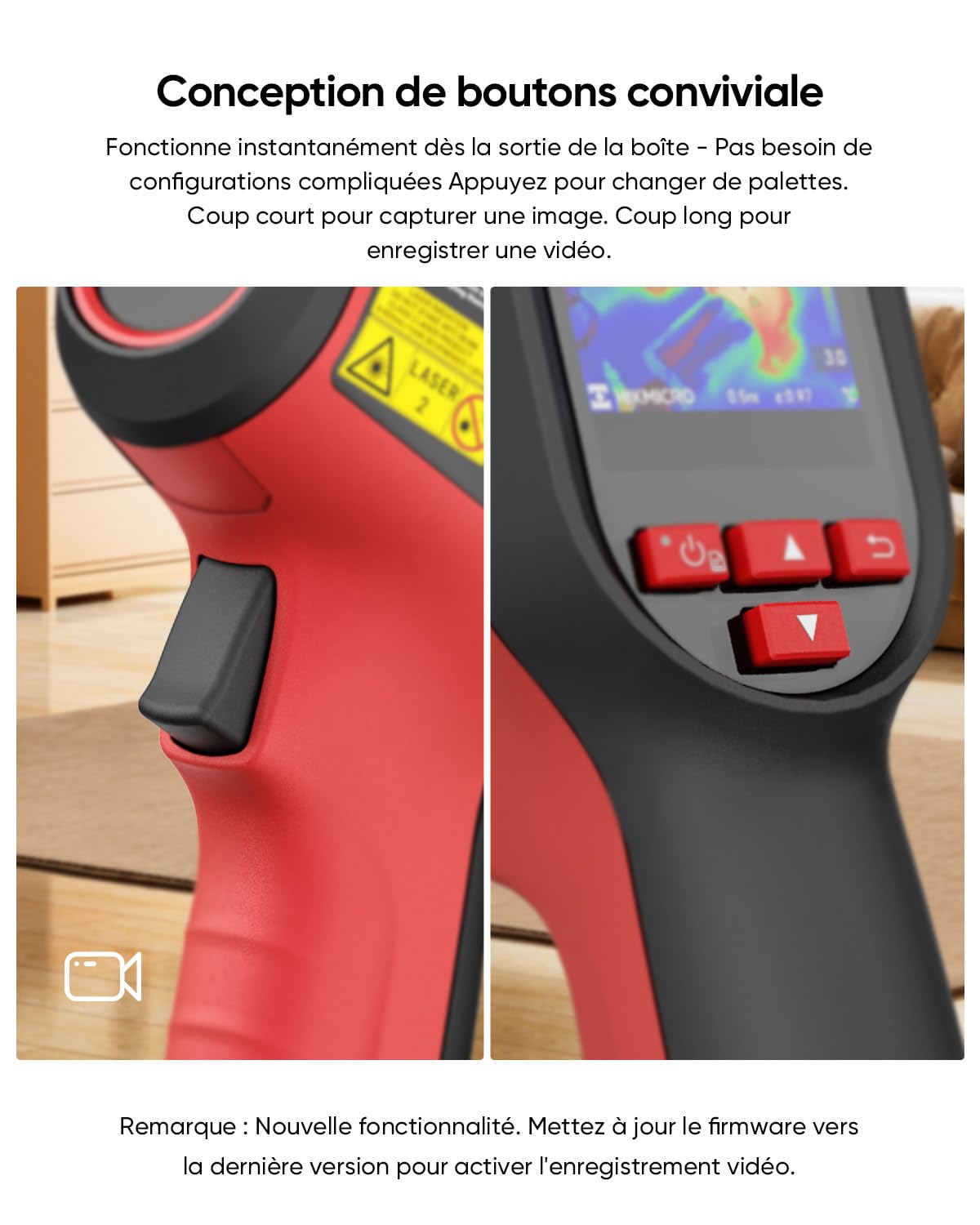 Caméra thermique E02,SuperIR Résolution IR 240x240 avec caméra visible, portable d'imagerie thermique infrarouge avec pointeur laser, fréquence de rafraîchissement 20Hz, -20°C à 400°C