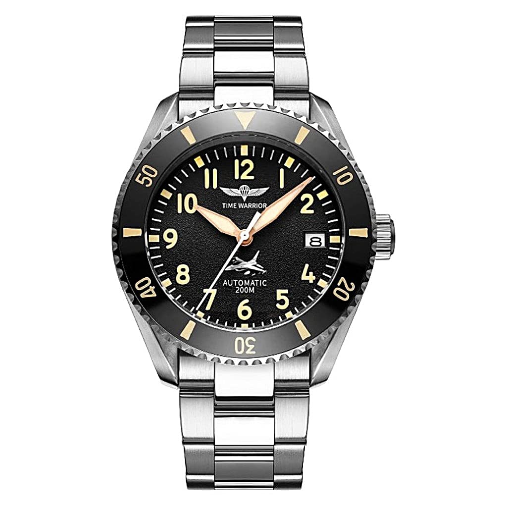 Time Warrior Aviator Pilot Diver Watch NH35 Automatic Stainless Steel 200M Waterproof Black Textured