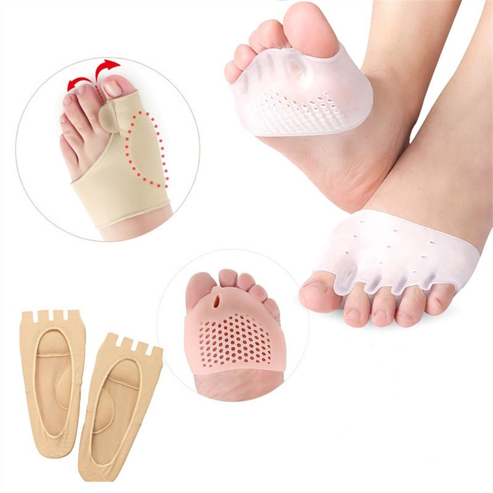 1 paio di separatori per dita delle dita Cuscinetti per avampiede in silicone Plantari Correttore per alluce valgo Correzione per alluce valgo Cuscinetti per cuscino per piedi per pedicure (1 paio E)