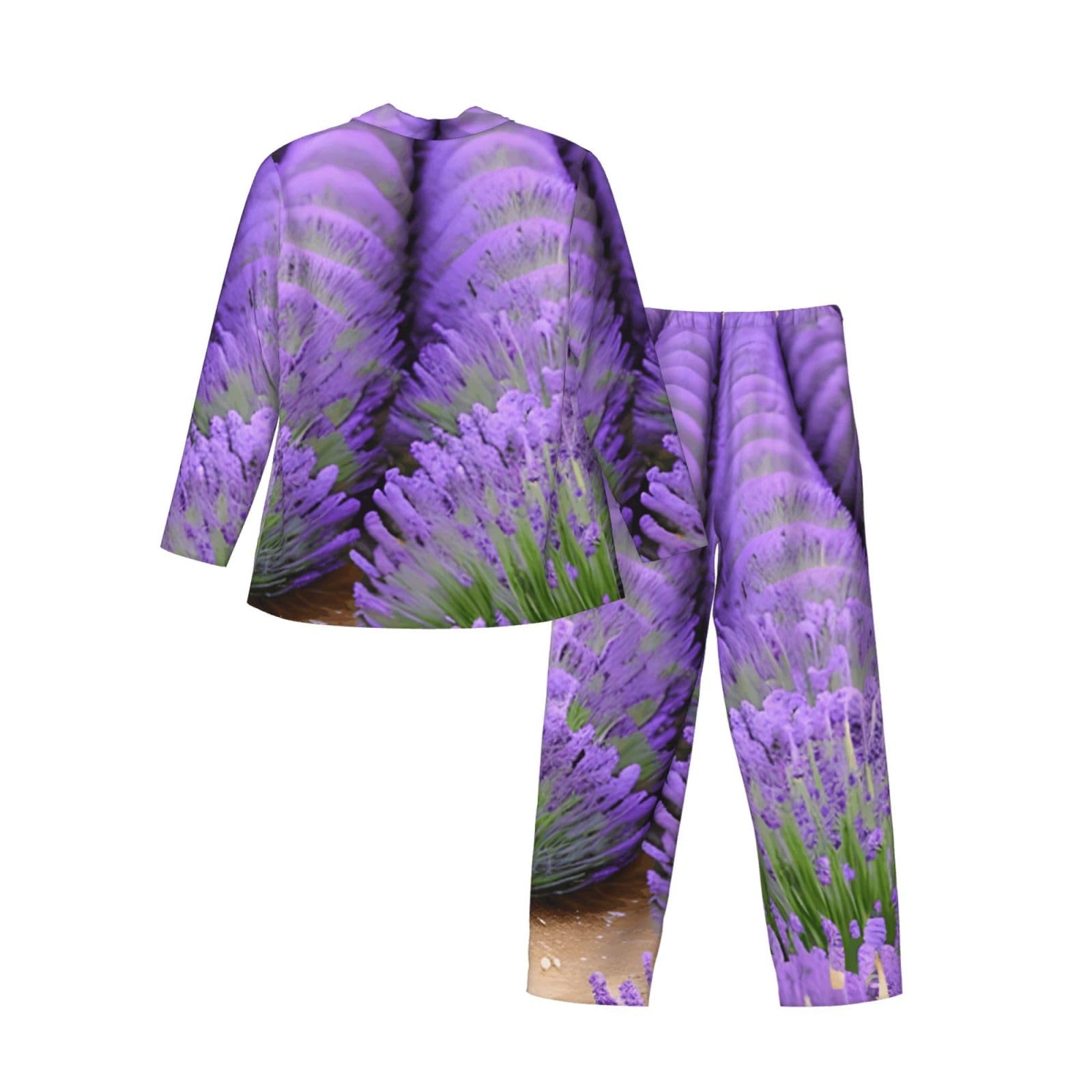 Romantico Lavanda Stampa Uomo Manica Lunga Pigiama Set Pigiameria Due Pezzi Casa Viaggio Outfit Lounge Pantaloni