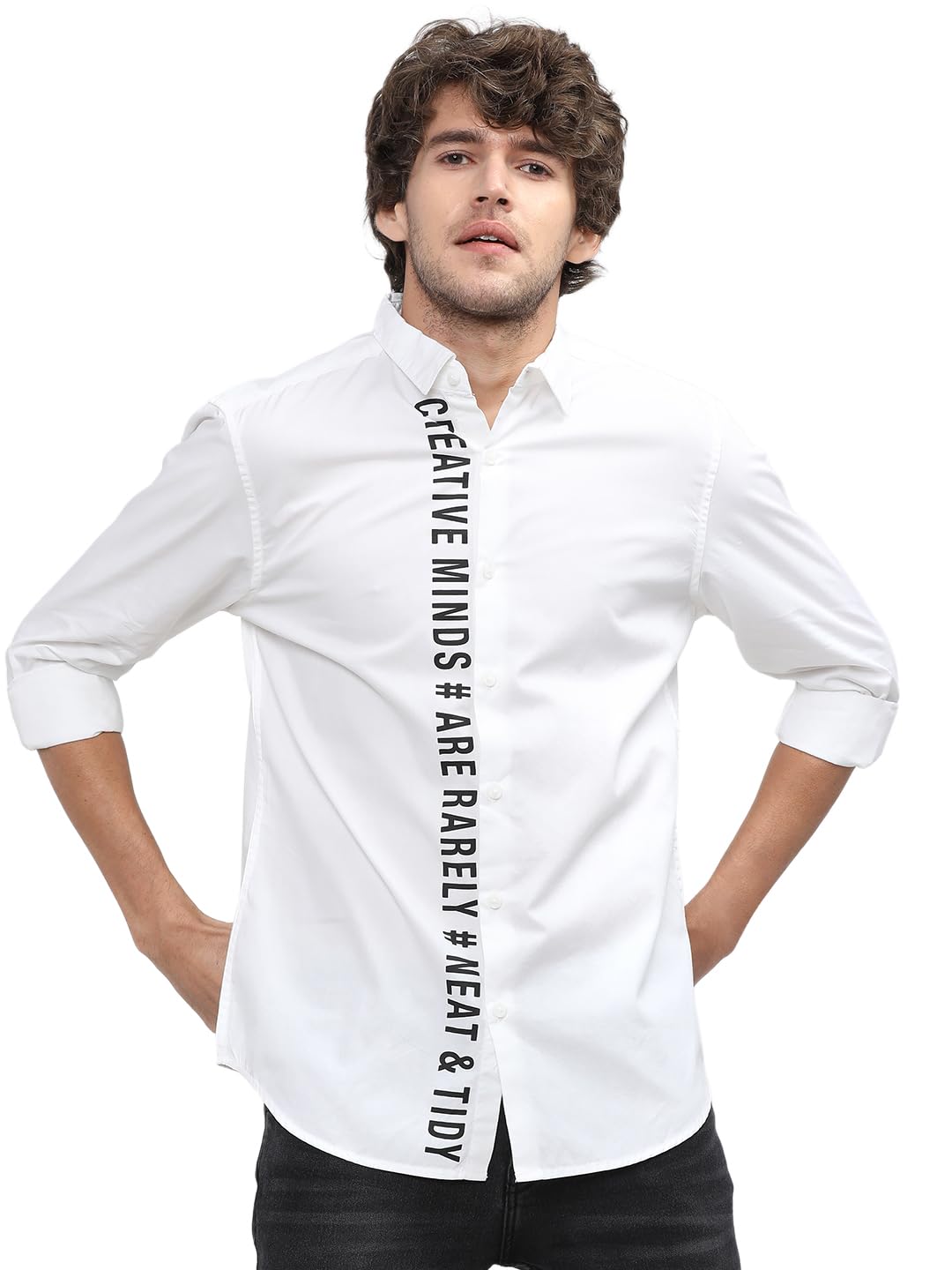 highlander Men's Slim Fit Casual Shirt | Typography Print | Button Closure | Trendy, Breathable & Comtable All-Day Wear-picture-38