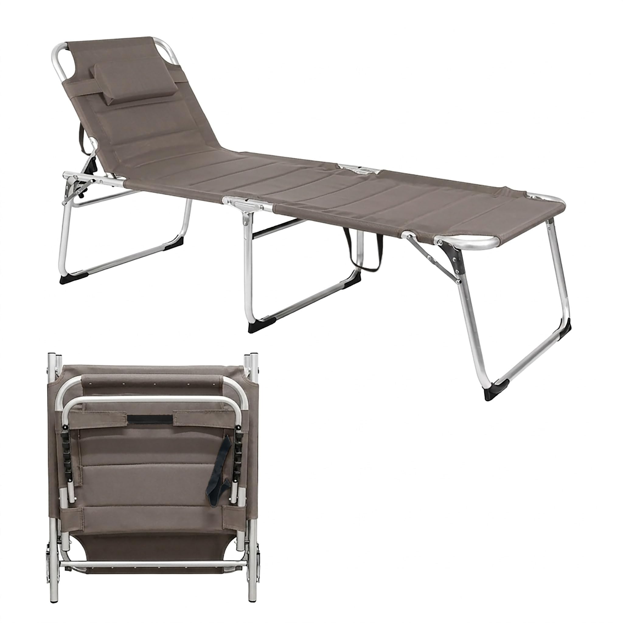 Spetebo Aluminiowa leżanka ogrodowa XXL – taupe – leżak tapicerowany z poduszką – powierzchnia do leżenia 199 x 70 cm, obciążenie do 150 kg
