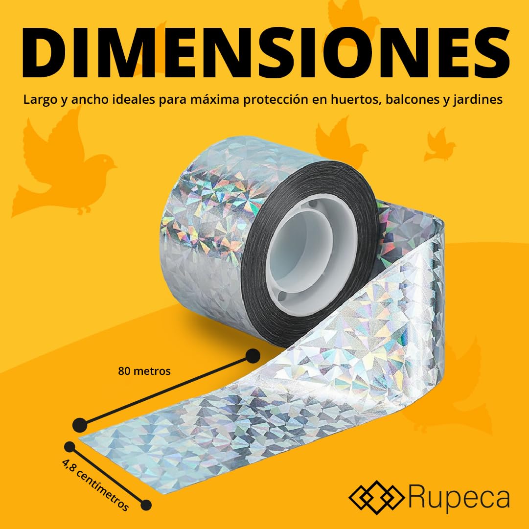 Rupeca 80M x 4,8CM Cinta Repelente de Aves - Ahuyentador de Pajaros - Espantapajaros Exterior - Espanta Palomas — view 4