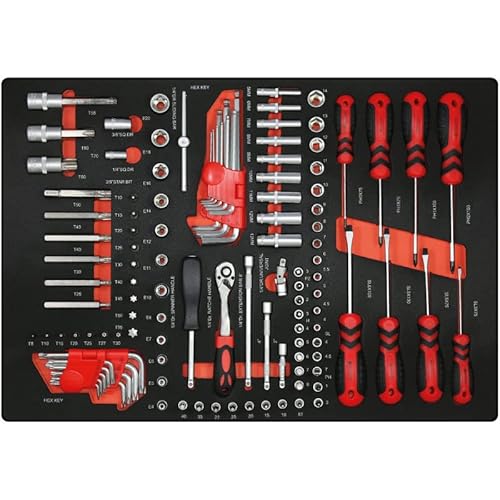 Preisvergleich Produktbild Kraftmeister 116 TLG. Werkstattwageneinlage - Schraubenzieher, Schraubendreher, Steckschlüssel, Innen und Außentorx Steckschlüssel - universelle Schaumstoff Einlage für Werkzeugwagen