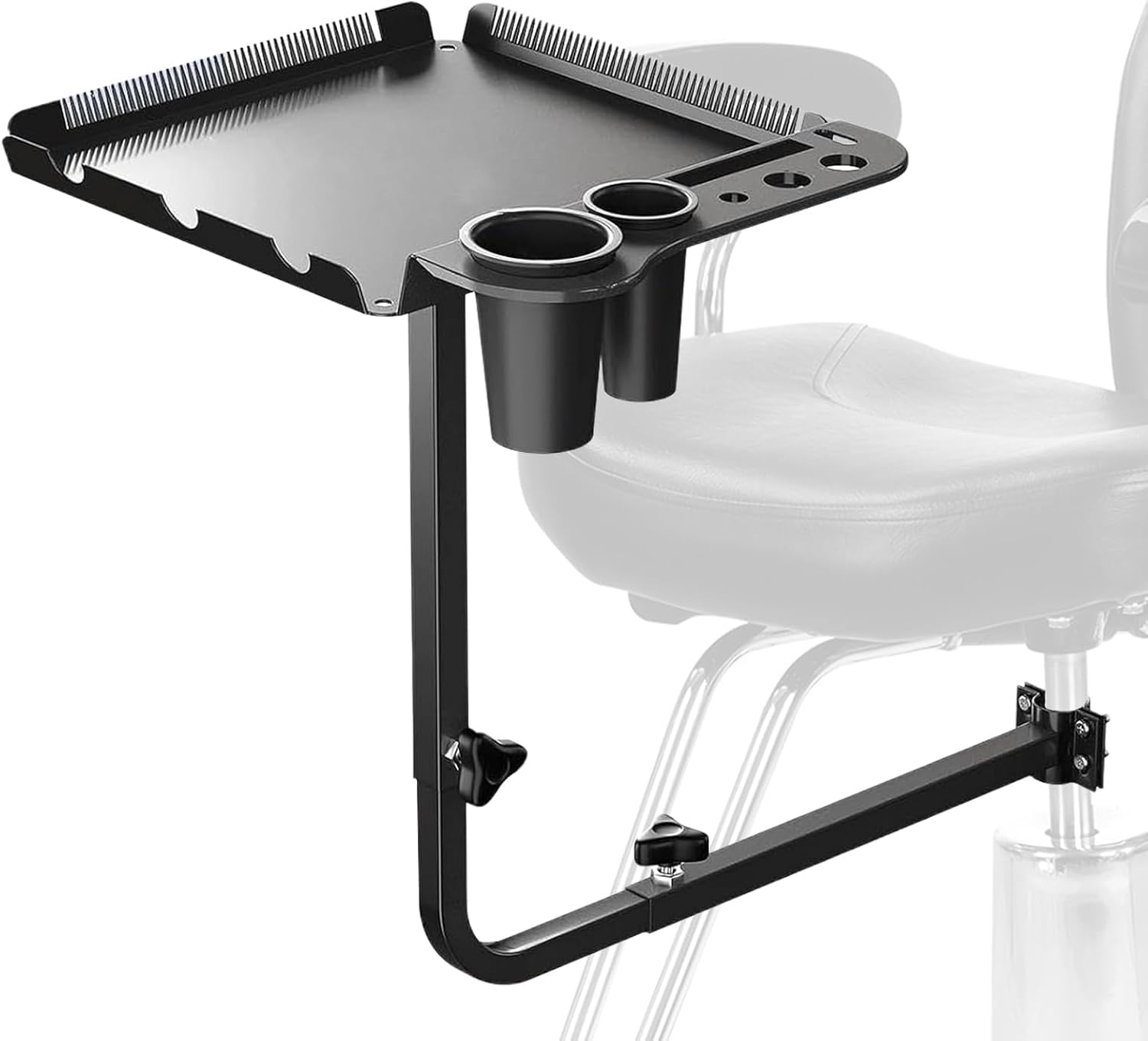 Salon Tray Attached to Chair Adjustable Hairstylist with Hair Extension Holder and Hair Dryer Holder 360 Rotating Barber Tray for Hairdressing Tools Steel Tattoo