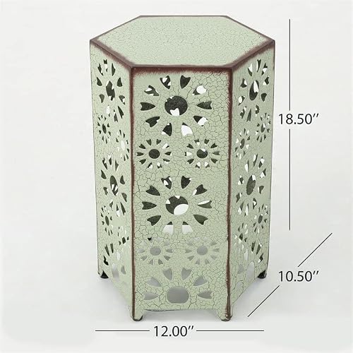 Noble House Eliana 12\" Outdoor Crackle Sunburst Iron Side Table in Green