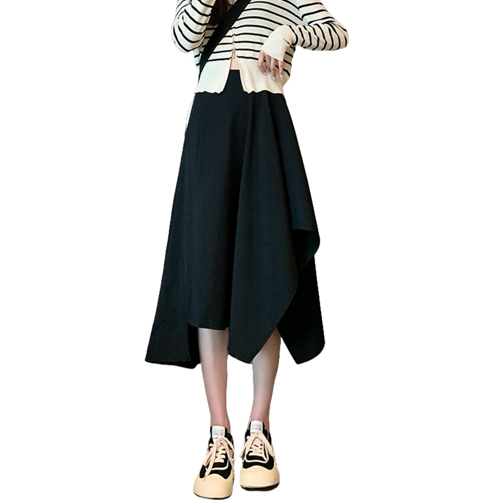 Gonna Donna Gonna Nuova Gonna da Donna Abito Irregolare Autunno E Gonna A-Line Inverno di Grandi Dimensioni-Nero-s