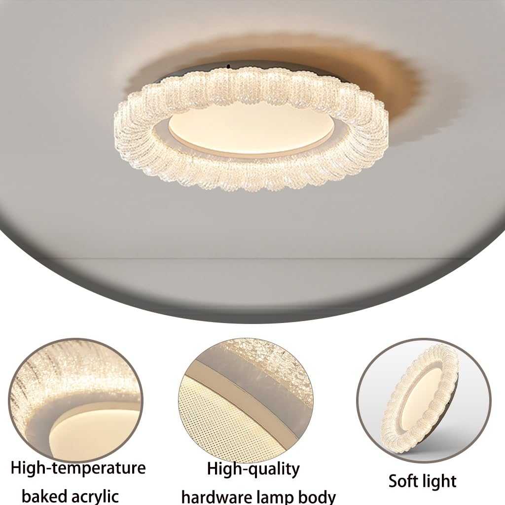 Okrągła lampa sufitowa LED z regulacją jasności biała z kloszem z przezroczystego akrylu do montażu wpuszczanego tuż przy suficie z regulacją jasności bez migotania do salonu kuchni
