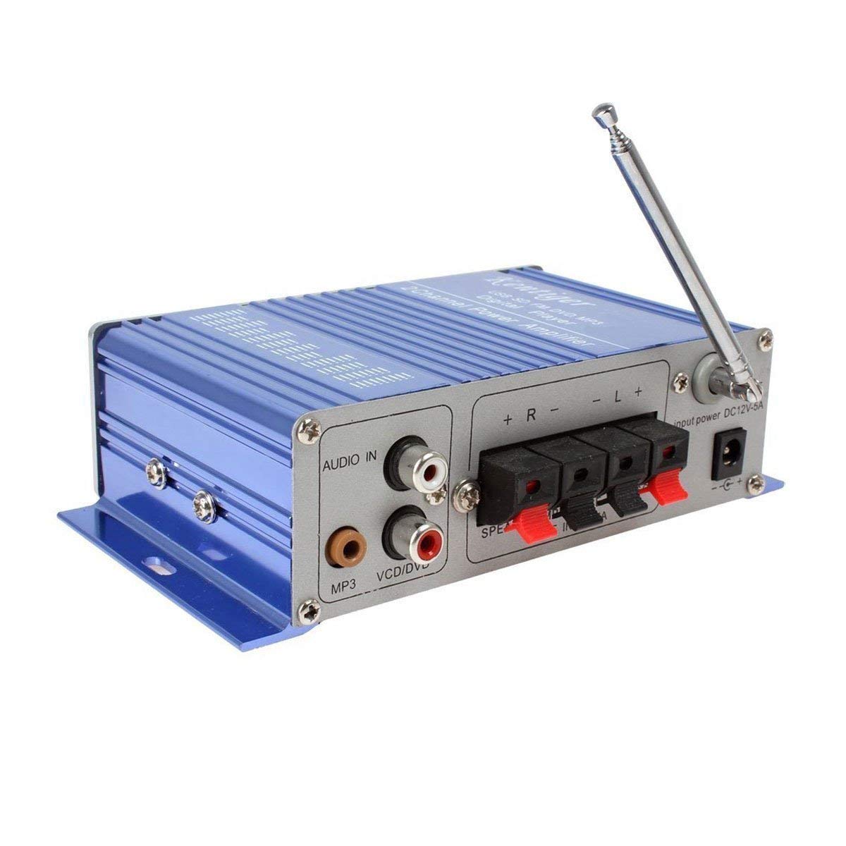 DollaTek 12V Mini 2-Canales Hi-Fi Amplificador de Audio estéreo Digital USB SD DVD FM Audio Estéreo Radio Altavoz MP3 Coche Bluetooth Pantalla Reproductor para Coche/Barco/Motocicleta - Azul