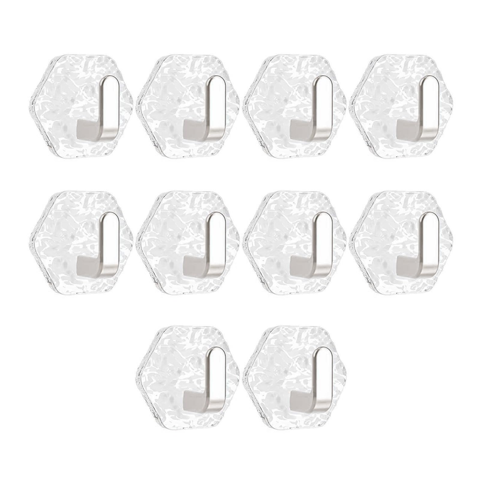 Porceosy Hexagonal Self Adhesive Hooks Water Ripple Pattern Waterproof No Drilling Wall Mounted for Towels Keys Kitchen Bathroom Decorative Silver 10 pcs