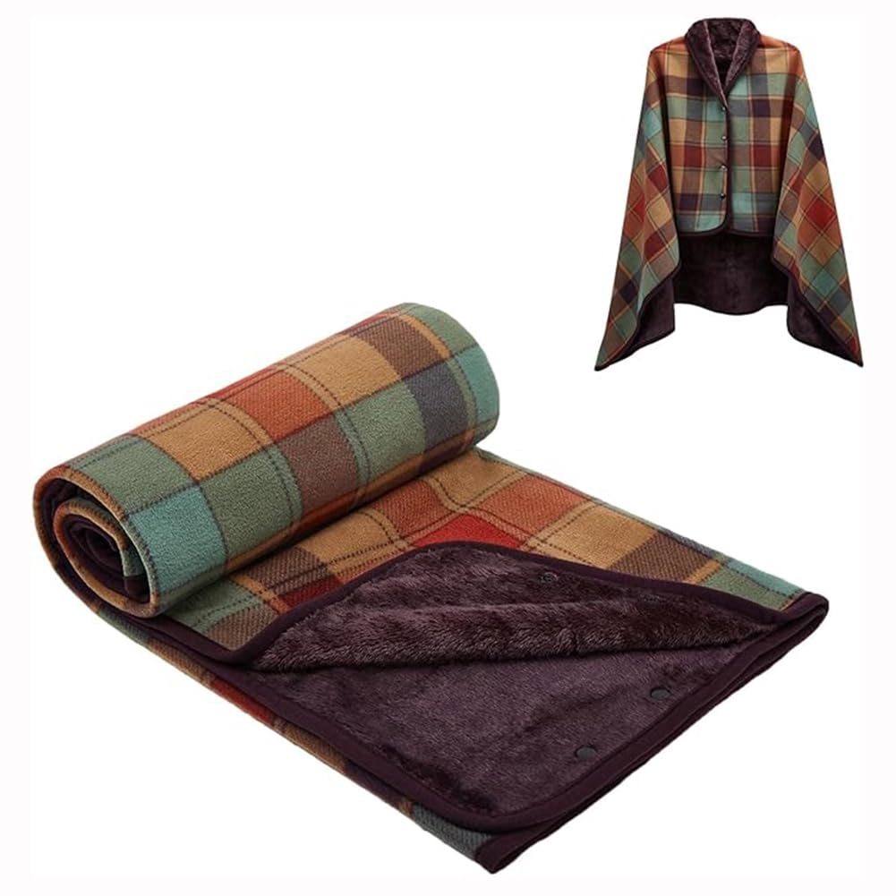 Poncho Châles, Flanelle Polaire Cardigan Ouvert Écharpe, Doux Chaude d'hiver Foulard Chaud Capes avec Boutons Couverture à Carreaux