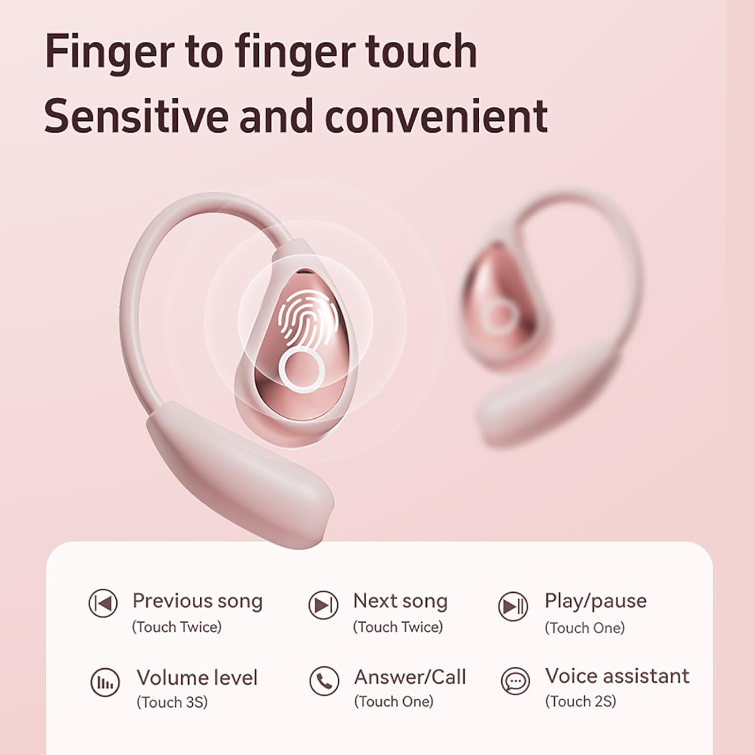 Open Ear Earbuds Pink for Women, Bluetooth 5.4 Wireless Headphones for Small Ears, Air Conduction Comfort Fit, 50H Playtime, IP54 Sweatproof, Touch Control for Running Cycling Work - Image 4